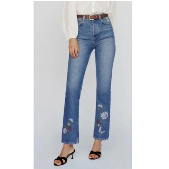 Reformation Cynthia High Rise Straight Jeans Fauna Embroidery 26 - Picture 1 of 11